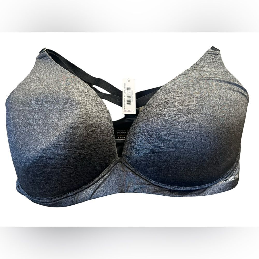 Adore Me Bra NWTS 36DDD Gray & Black Padded New Plunge & Racer Back